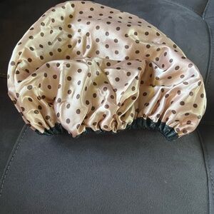 Satin Polka Dot Shower Cap in Champagne and Brown